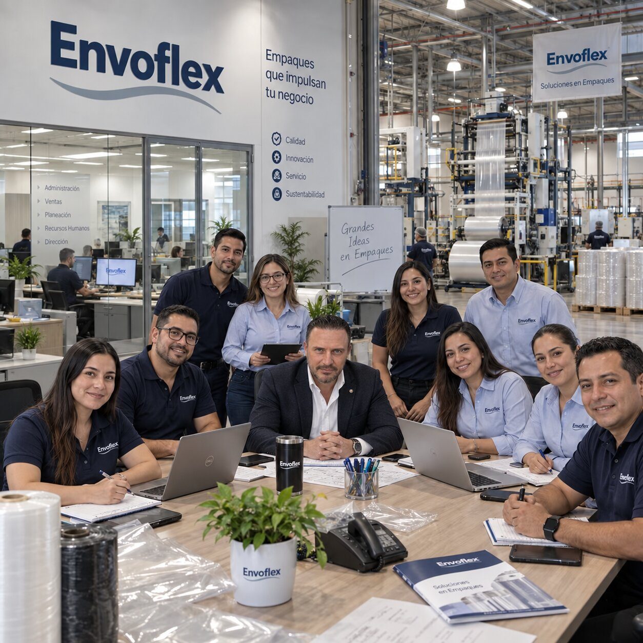 Equipo de Envoflex en las oficinas y la planta de producción de empaque flexible en Naucalpan, Estado de México