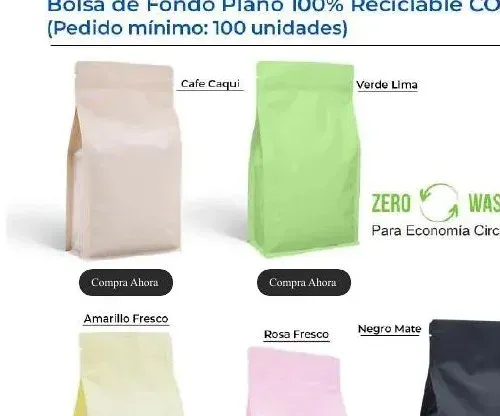Bolsa de fondo plano 100 % reciclable con zipper normal