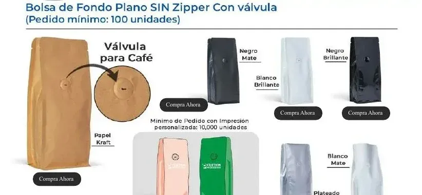 Bolsa de fondo plano sin zipper con válvula