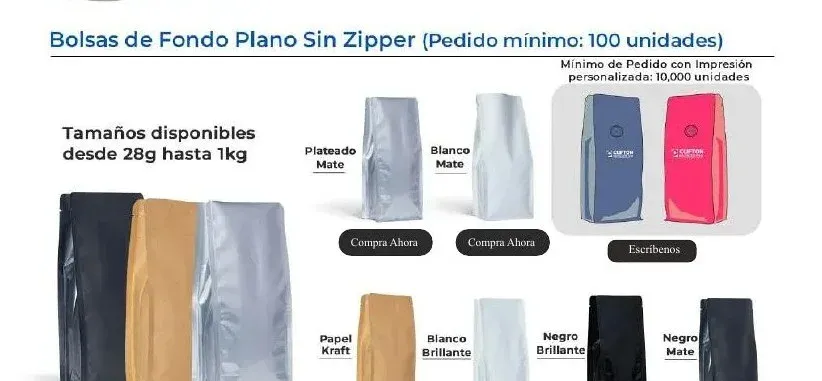 Bolsa de fondo plano sin zipper