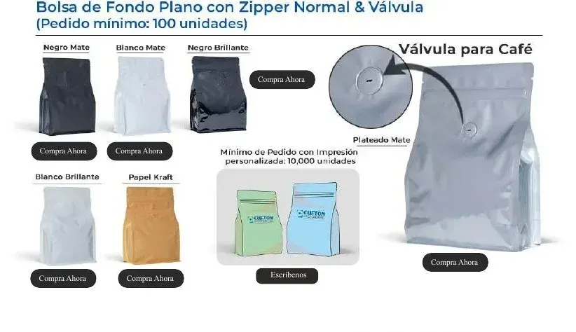 Bolsa de fondo plano con zipper normal y válvula