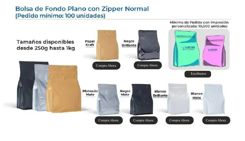 Bolsa de fondo plano con zipper normal