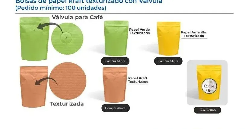 Bolsa Stand Up de papel kraft texturizado con válvula