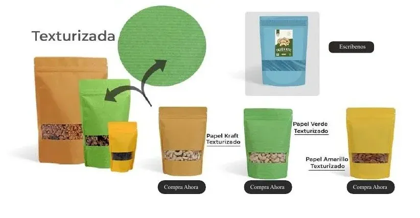 Bolsas de papel kraft texturizado con ventana rectangular