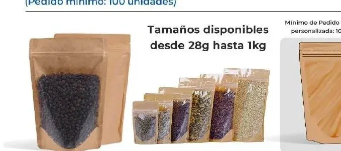 Bolsas Stand Up papel kraft café con un lado transparente