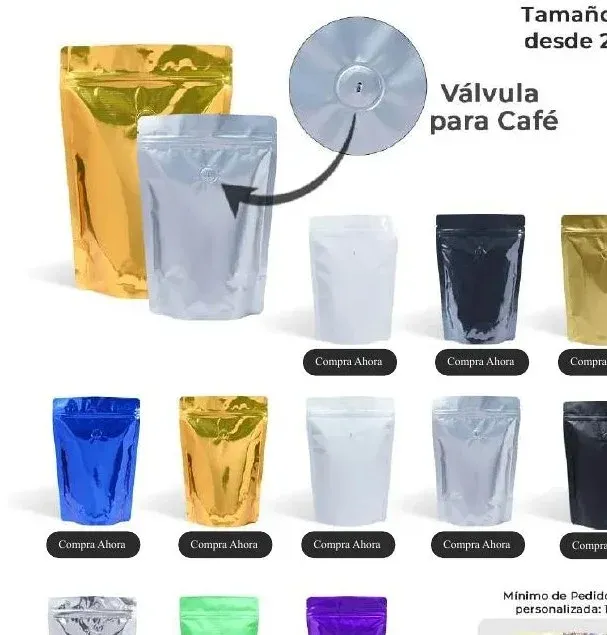 Bolsa Stand Up metalizada con zipper y válvula