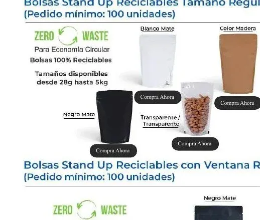 Bolsas Stand Up reciclables tamaño regular