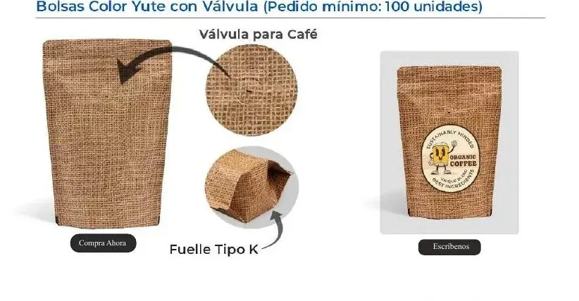Bolsa color yute Stand Up con válvula